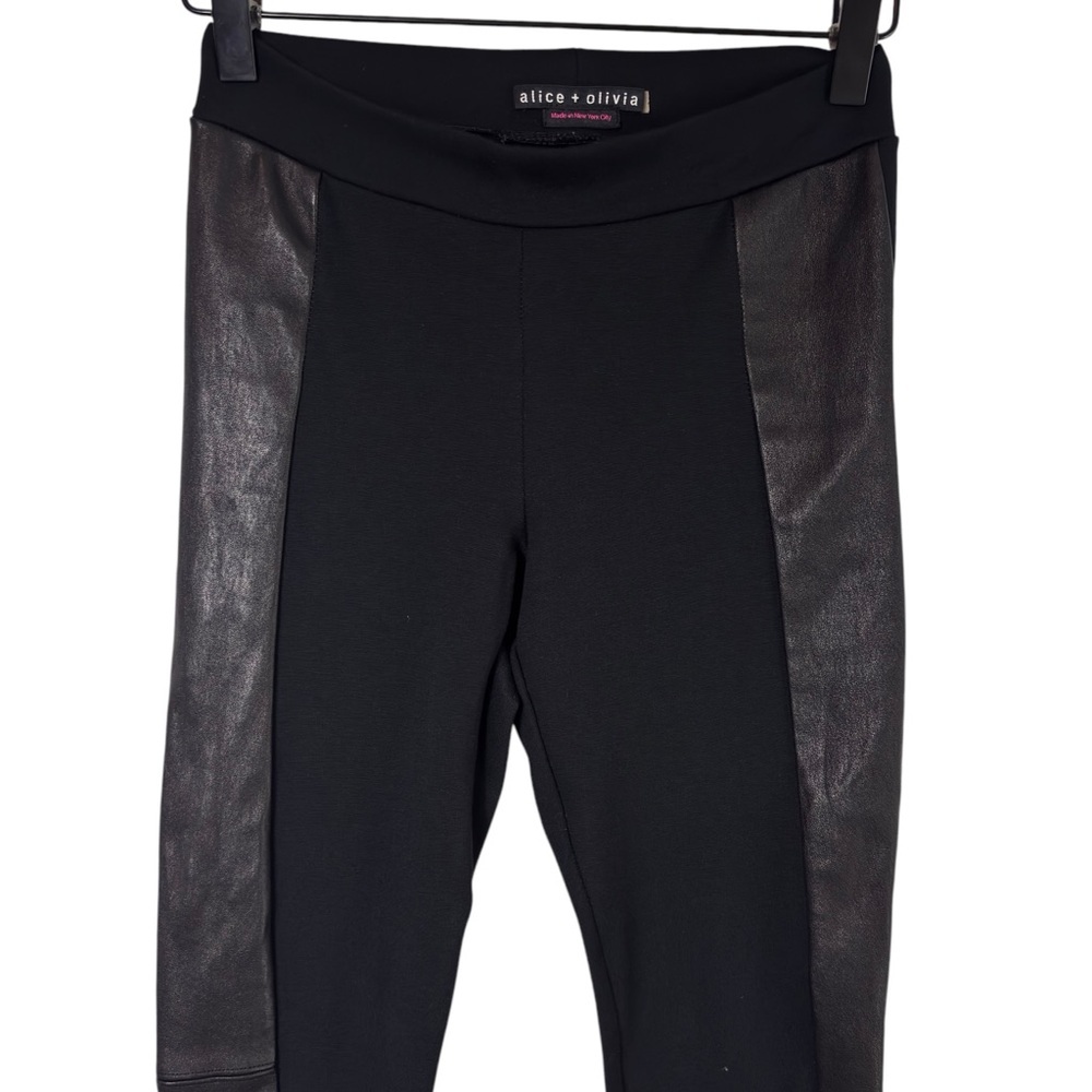 ALICE + OLIVIA LEATHER SIDE PANEL BLACK STRETCHY LEGGINGS NO SIZE - Picture 4 of 7